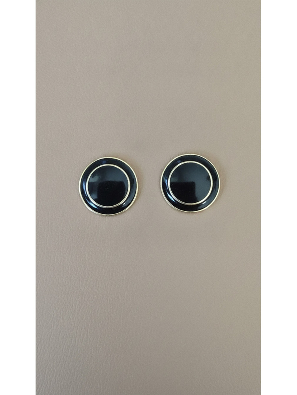 Vintage Monet Black Enamel & Gold-Tone Round Clip-On Earrings